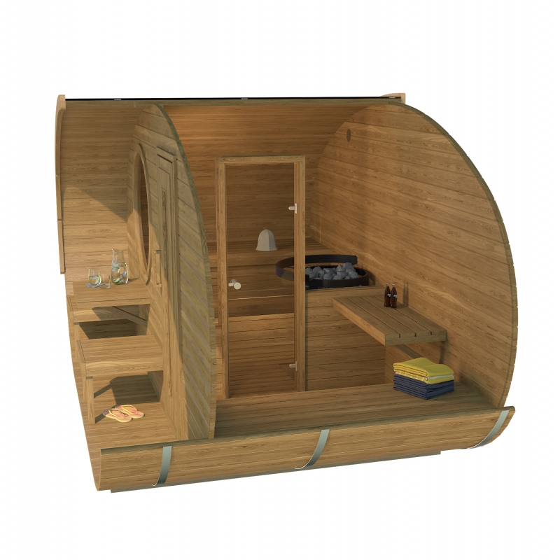 Oválná sauna s terasou